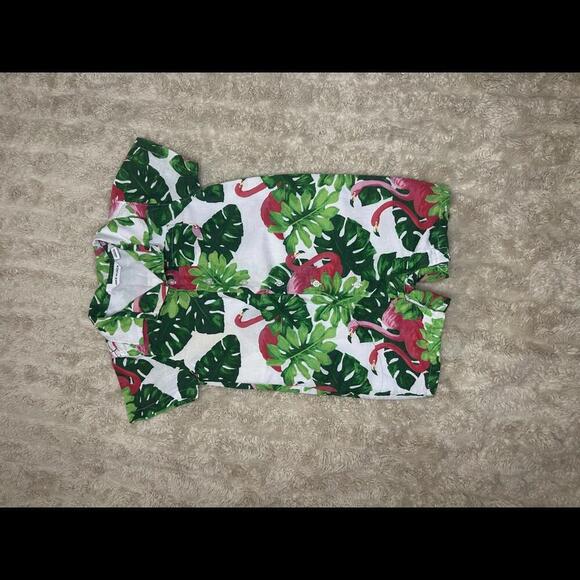 Janie & Jack bright tropical flamingo linen romper Size 18-24 months - Picture 1 of 8